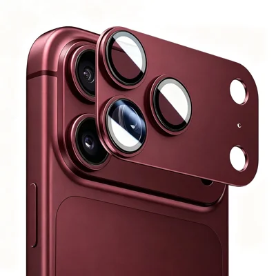 For iPhone 18 Pro Max Camera Lens Protector Step-Style Aluminum Alloy+Tempered Glass AR+AF Anti-Reflective Lens Film, Case Friendly - Red