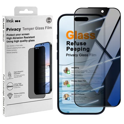 IMAK til iPhone 18 Pro Max Anti-spion Tempered Glass Skærmprotector Fuld Dækning - Sort - Sort