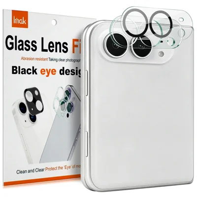  IMAK for iPhone Fold Tempered Glass Camera Lens Protector Acrylic Lens Cap (Black Circle Design) - Transparent