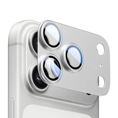 Ochrona obiektywu do iPhone 17 Pro Max, aluminiowa stop + hartowane szkło, jednokawałkowa konstrukcja, folia antyrefleksyjna AR+AF - Srebrny