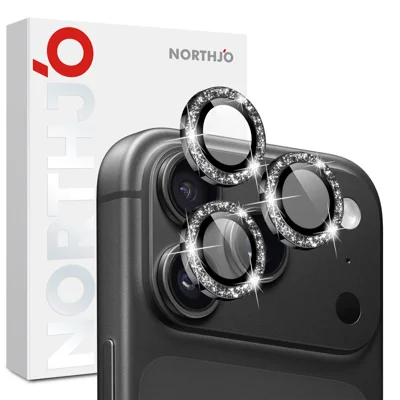 NORTHJO 1 Set voor iPhone 18 Pro / 18 Pro Max Camera Lens Film Gehard Glas+Metaal Glitter Achterobjectiefbeschermer (Volledige Dekking) - Zwart