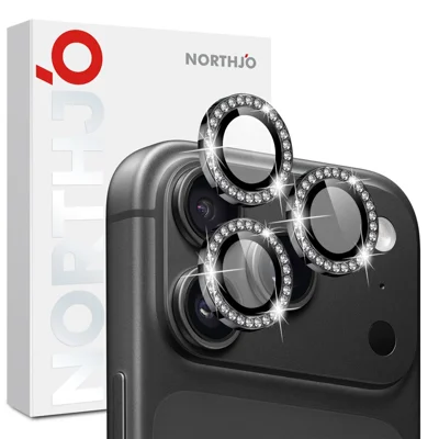 NORTHJO For iPhone 18 Pro  /  18 Pro Max Camera Lens Protector Rhinestone Ring Tempered Glass Lens Film (Complete Coverage) - Black