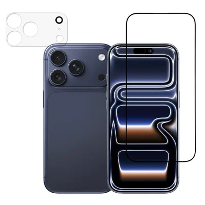 For iPhone 18 Pro Max Screen Protector Silk Printing Full Glue Tempered Glass Screen Film with Camera Lens Film