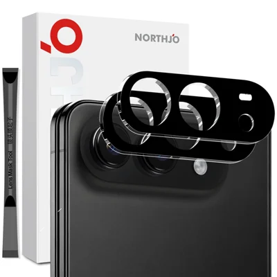NORTHJO 2 stuks voor iPhone Fold Volledige Dekking Camera Lensbeschermer Zijdeprint 3D Heldere Gehard Glas Lensfolie - Zwart