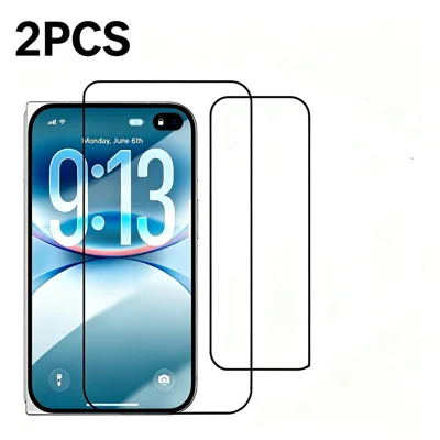  For iPhone Fold 2PCS Tempered Glass Silk Printing HD Black Edge Full Coverage Screen Protector - Black