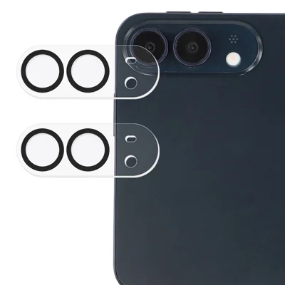 2Pcs For iPhone Fold Full Coverage Camera Lens Protector Silk Printing Tempered Glass Lens Film 3D Arc Edge - Black