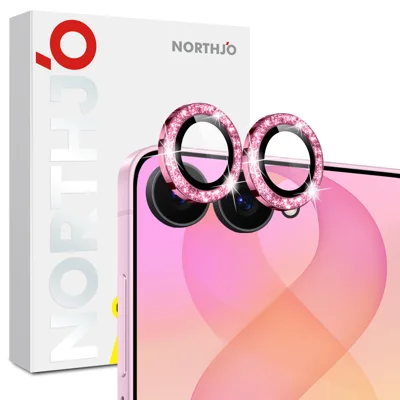  NORTHJO for Samsung Galaxy Z Flip8 1 Set Camera Lens Film Tempered Glass+Metal Glitter Rear Lens Protector (Complete Coverage) - Pink