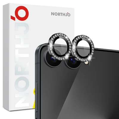  NORTHJO for Samsung Galaxy Z Flip7 5G Camera Lens Protector Rhinestone Ring Tempered Glass Lens Film (Complete Coverage) - Black