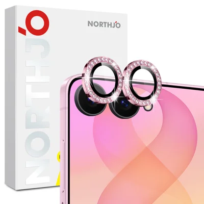  NORTHJO voor Samsung Galaxy Z Flip8 Camera Lens Protector Rhinestone Ring Gepoederd Glas Lensfilm (Volledige Dekking) - Roze