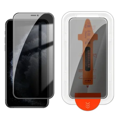 För iPhone 11 Pro sekretessskärmskydd 28 graders silksutskrift hög aluminium-silicium glasfilm med automatisk dammavlägsnande installation - Svart