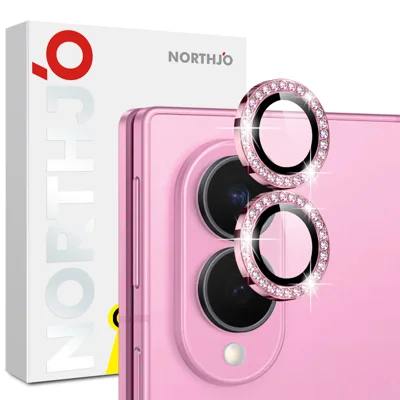  NORTHJO for Samsung Galaxy Z Fold8 Camera Lens Protector Rhinestone Ring Tempered Glass Lens Film (Complete Coverage) - Pink