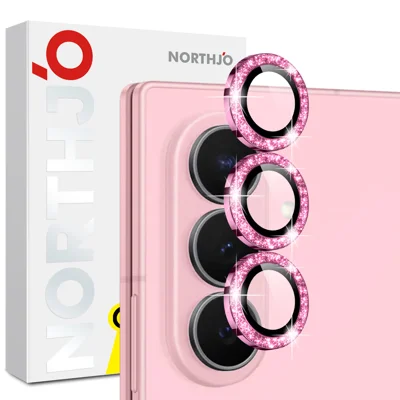 NORTHJO для Samsung Galaxy Z Fold8 Ultra 1 комплект пленки для объектива камеры, закаленное стекло + металлический блестящий защитный чехол сзади (полное покрытие) — розовый