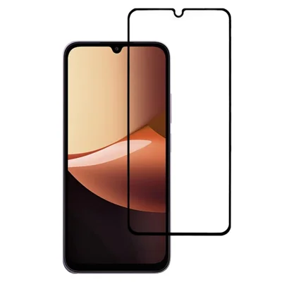 واقي شاشة كامل لهاتف Xiaomi Redmi 17C 5G بطباعة حريرية مع غراء كامّل وفيلم شفاف عالي الدقة - أسود