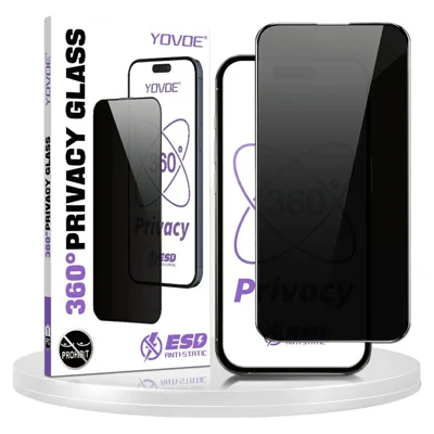 YOVOE for iPhone 17 Pro Max Privacy Screen Protector 360-Degree Anti-Spy Silk Printing 0.33mm Tempered Glass Film - Black