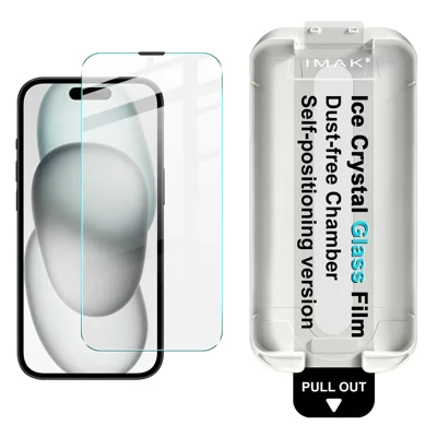 IMAK für iPhone 15 Displayschutz Ice Crystal Kratzfester Gehärteter Glasfilm mit staubfreiem Montagewerkzeug – Transparent