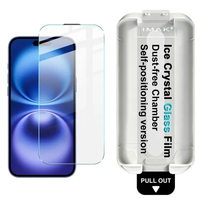 IMAK per iPhone 16 Proteggi schermo Cristallo di ghiaccio Anti-graffio Pellicola in vetro temperato con strumento di installazione senza polvere - Trasparente