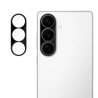 Ochrona obiektywu aparatu Full Cover dla Samsung Galaxy S26 FE, jedwabny nadruk, HD, antyoładowa, hartowane szkło AR z funkcją odporną na odciski palców - Czarny