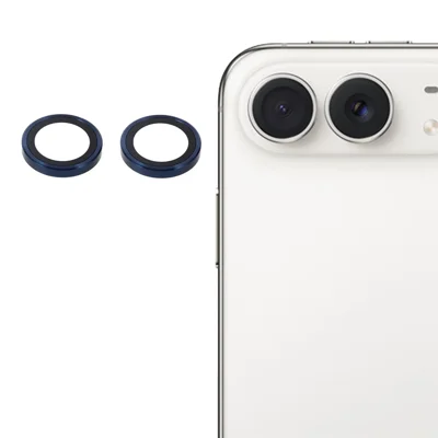 1 Set Proteggiobiettivo per iPhone Duo, Anello Metallico CD con Vena in Vetro Temperato Antigraffio - Blu