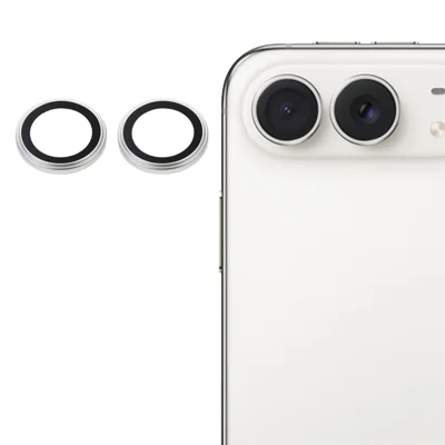 1 Set Protezioni Obiettivo Fotocamera per iPhone Duo , Pellicola Proteggiobiettivo con Anello in Metallo e Vetro Temperato Rialzato - Argento