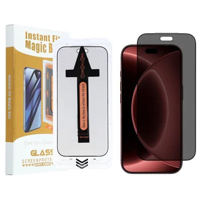 Proteggi schermo per iPhone 18 Pro Max anti-spia in vetro al silicio alluminato ad alta resistenza con strumento per rimozione polvere