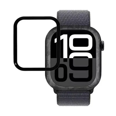 Protector de pantalla para Apple Watch Series 12 42 mm, cristal templado curvado 3D con impresión de seda, cobertura completa - Negro