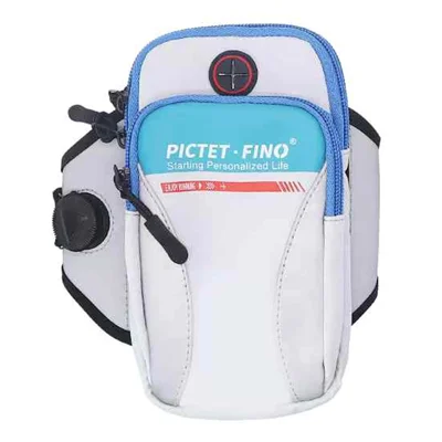 PICTET.FINO PF105 Pulseira Desportiva com Duplo Bolso, Suporte para Telemóvel até 7,0 polegadas, Ajuste Rotativo para Corrida e Fitness - Azul