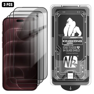  For iPhone 18 Pro 3Pcs Anti-Spy Full Screen Protector 3D Arc Edge High Aluminium-silicon Glass Film with Dust-Free Installation Tool - Black