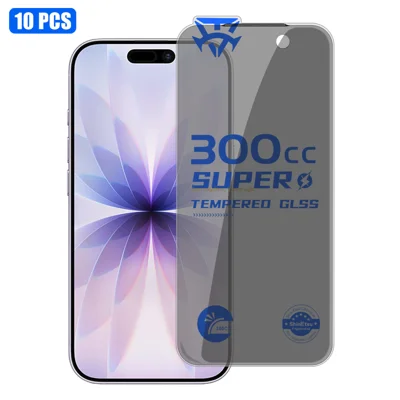  For iPhone 18 10Pcs Tempered Glass Screen Protector 300CC Edgeless Anti-static Anti-spy Full Screen Protector - Black