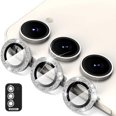 ENKAY HAT PRINCE 1 Conjunto para Samsung Galaxy S23 / S23+ Filme da Lente da Câmera Rhinestone Alumínio Liga+Protetor de Lente de Vidro Temperado - Prata