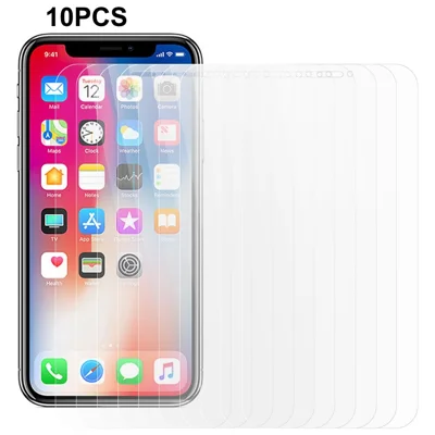 10 st / förpackning Härdat glasfilm till iPhone X / XS, 0,3 mm 2,5D krossäkert skärmskydd