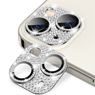 ENKAY HAT PRINCE For iPhone 13 / 13 mini Camera Lens Film Aluminum Alloy+Tempered Glass Rhinestone Rear Lens Protector - Silver