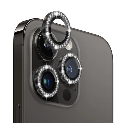 NORTHJO For iPhone 12 Pro / 11 Pro Max / 11 Pro 1 Set Camera Lens Protector Metal Rhinestone Ring Tempered Glass Lens Film - Black