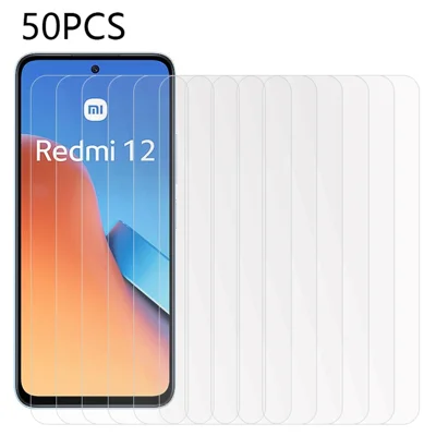 Duże opakowanie 50 szt. folii ochronnej na ekran telefonu do Xiaomi Redmi 12 4G, przezroczysta folia z hartowanego szkła pełnotypowego HD
