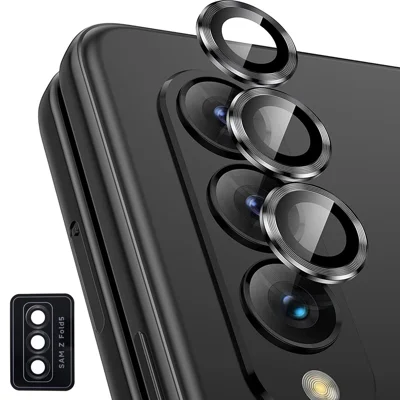 Pour Samsung Galaxy Z Fold5 5G Protecteur d'objectif de caméra Métal + Verre trempé Film d'objectif transparent Positionnement Installation - Noir