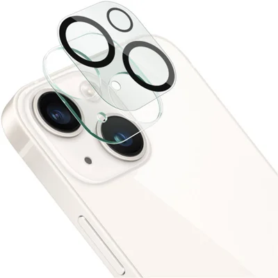 IMAK Pour iPhone 15 / 15 Plus Film de protection pour objectif de caméra intégré Verre trempé Protecteur d'objectif + Capuchon d'objectif en acrylique