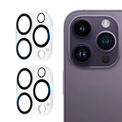 2 pezzi per iPhone 15 Pro Max / 15 Pro Lens Protector Silk Printing 3D Arc Edge Tempered Glass Rear Lens Film con Cerchio Nero
