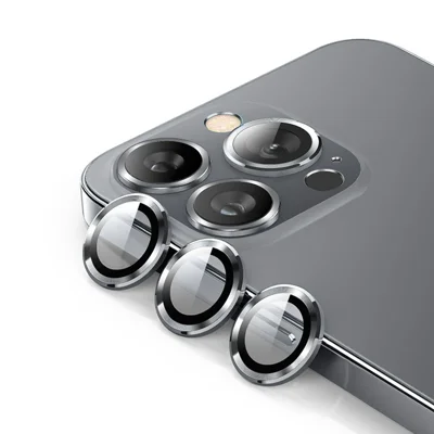 ENKAY HAT PRINCE для iPhone 15 Pro / 15 Pro Max 1 комплект пленки для защиты объектива камеры из закаленного стекла + защитная крышка объектива из алюминиевого сплава - серая