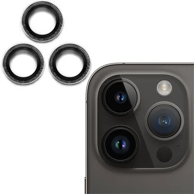 RURIHAI Para iPhone 15 Pro / 15 Pro Max Protector de Lente de Cámara AR HD Vidrio Templado Anillo de Purpurina Película de Lente - Negro