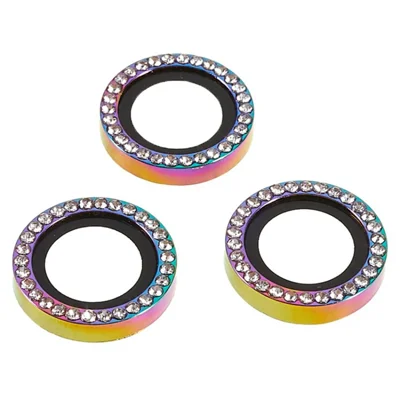 For iPhone 15 Pro / 15 Pro Max Camera Lens Protector Rhinestone Metal Frame + Tempered Glass Rear Lens Film - Multi-color