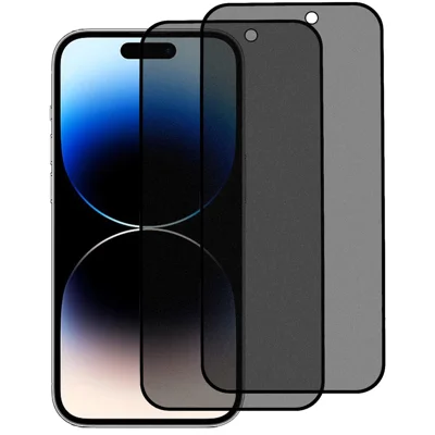 2Pcs 180-degree Anti-spy Screen Protector for iPhone 15 Pro Max Matte Full Coverage Tempered Glass Film with Anti-dust Net