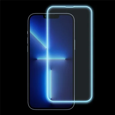 For iPhone 13 Pro Phone Screen Protector Medium Alumina Tempered Glass Screen Film Guard (Luminous Edge ) - Baby Blue