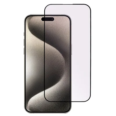 Full Glue Screen Protector for iPhone 15 Pro Max , Purple Light Black Edge Tempered Glass Silk Printing Film