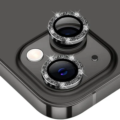 ENKAY HAT PRINCE For iPhone 15  /  15 Plus Camera Lens Protector Glitter Tempered Glass Lens Film - Black