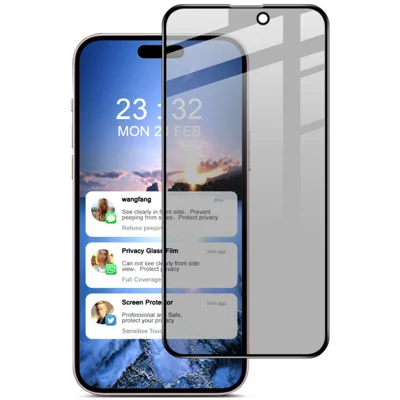 IMAK Für iPhone 15 gehärtetes Glasfilm Antispion Anti-Fingerabdruck Bildschirmschutz