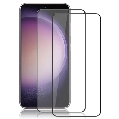 AMORUS 2 pièces pour Samsung Galaxy S25 / S24 Protecteur d'écran en verre trempé avec impression soyeuse et film adhésif complet - Noir