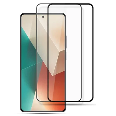 AMORUS قطعتان لواقي شاشة من الزجاج المقوى مقاوم لبصمات الأصابع مع طباعة حريرية سوداء لهاتف Xiaomi Redmi Note 13 5G - أسود
