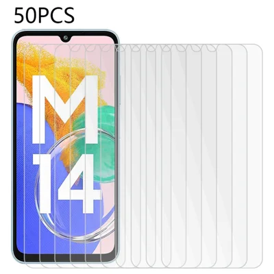 50Pcs Screen Protector for Samsung Galaxy M14 4G , HD Clear Tempered Glass Film (No Package, with Wipes Set, Dust-absorber, Guide Sticker)