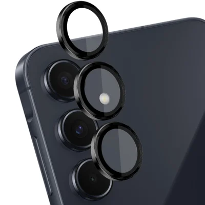 NORTHJO 1 Set For Samsung Galaxy A55 5G Camera Lens Film CD Vein Metal Ring + Tempered Glass Lens Film - Black