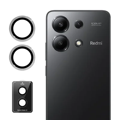 ENKAY HAT PRINCE لجهاز Xiaomi Redmi Note 13 5G واقي عدسة شفاف، واقي عدسة كاميرا بحلقة معدنية - فضي