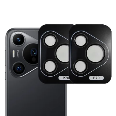 RURIHAI 2 Set For Huawei Pura 70 Camera Lens Film Metal Ring AR HD Glass Lens Protector - Black